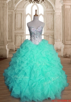 Spring Perfect Apple Green Quinceanera Gown with Beading and Ruffles