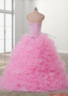 Unique Beaded and Ruffled Detachable Quinceanera Dress in Baby Pink