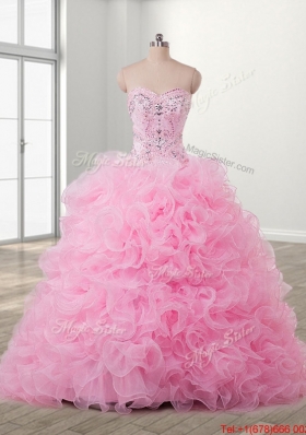 Unique Beaded and Ruffled Detachable Quinceanera Dress in Baby Pink