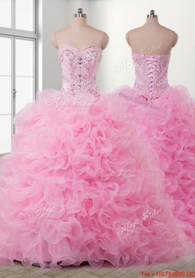 Unique Beaded and Ruffled Detachable Quinceanera Dress in Baby Pink