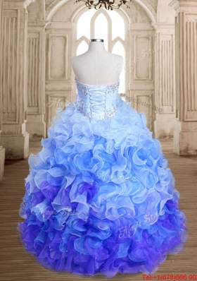 Discount Beaded Bust and Ruffled Organza Sweet 16 Dress in Gradient Color