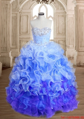 Discount Beaded Bust and Ruffled Organza Sweet 16 Dress in Gradient Color