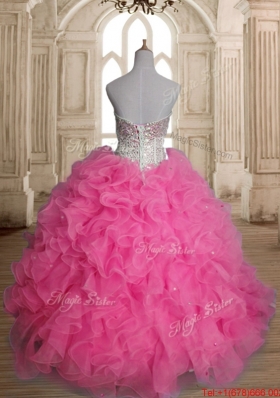 Classical Beaded and Ruffled Quinceanera Dress in Rose Pink