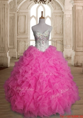 Classical Beaded and Ruffled Quinceanera Dress in Rose Pink