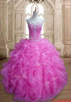 Lovely Big Puffy Lilac Sweet 16 Dress with Ruffles and Beading