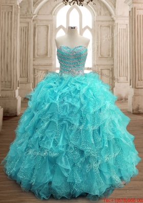 New Arrivals Ruffled Decorated Skirt Big Puffy Quinceanera Dress in Mint