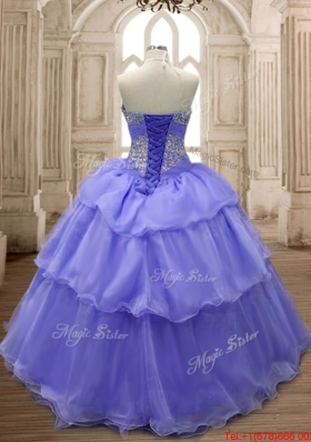 New Style Sweetheart Blue Quinceanera Gown with Beading and Ruffled Layers