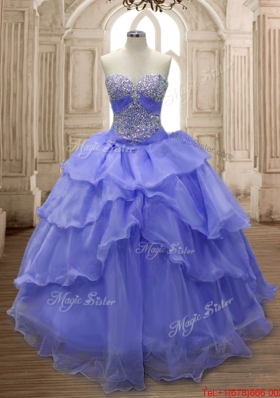 New Style Sweetheart Blue Quinceanera Gown with Beading and Ruffled Layers