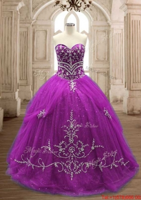 Gorgeous Applique Tulle Quinceanera Gown in Eggplant Purple