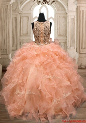 Latest Beaded and Ruffled Orange Quinceanera Dress with Scoop