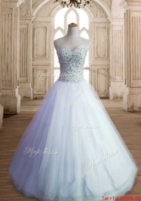 Low Price Sweetheart Tulle Beaded Quinceanera Dress in White