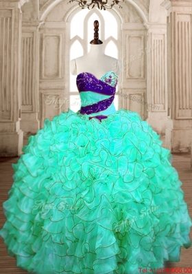Unique Floor Length Beaded and Ruffled Quinceanera Dress in Organza
