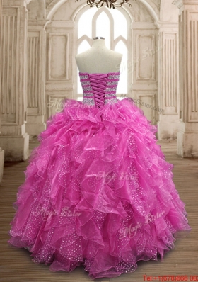 Beautiful Puffy Skirt Ruffled Beaded Bodice Quinceanera Dress in Organza