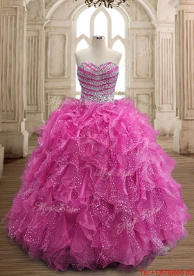 Beautiful Puffy Skirt Ruffled Beaded Bodice Quinceanera Dress in Organza