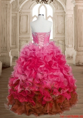 Best Puffy Skirt Beaded Bust and Ruffled Ombre Color Quinceanera Dress