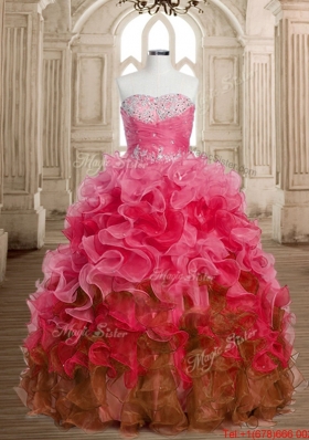 Best Puffy Skirt Beaded Bust and Ruffled Ombre Color Quinceanera Dress