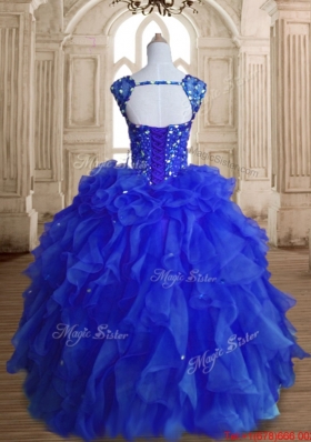 Best Selling Beaded Royal Blue Organza Quinceanera Dress in Floor Length