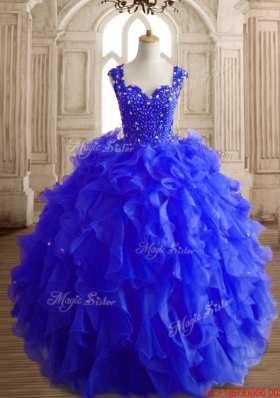 Best Selling Beaded Royal Blue Organza Quinceanera Dress in Floor Length