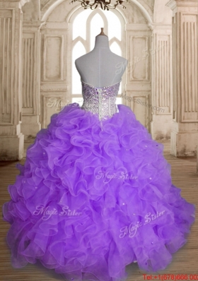 Cheap Beaded and Ruffled Purple Sweet 16 Dress in Organza