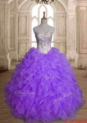 Cheap Beaded and Ruffled Purple Sweet 16 Dress in Organza
