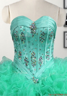 Cheap Organza Beaded and Ruffled Quinceanera Dress in Turquoise