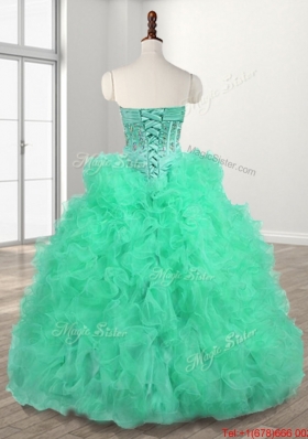 Cheap Organza Beaded and Ruffled Quinceanera Dress in Turquoise