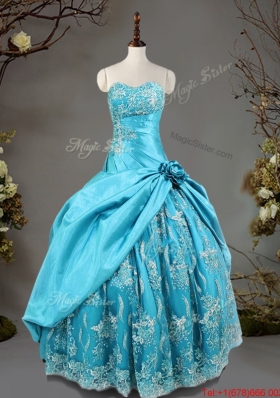 Classical Baby Blue Quinceanera Gown with Handcrafted Flowers and Lace