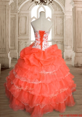 Discount Beaded Orange Red Quinceanera Dress with Ruffled Layers and Bubbles