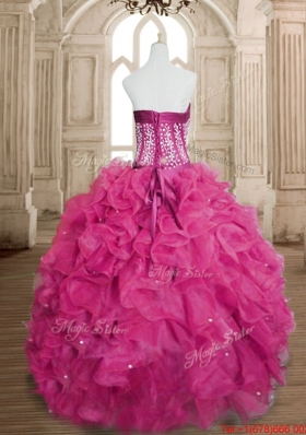 Fashionable Visible Boning Beaded Quinceanera Dress in Hot Pink