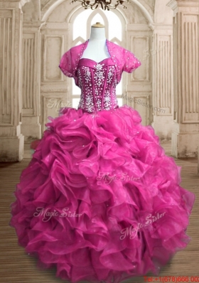 Fashionable Visible Boning Beaded Quinceanera Dress in Hot Pink