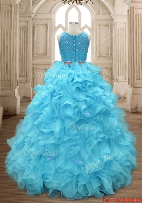 Gorgeous Two Piece Ruffled Decorated Skirt Baby Blue Quinceanera Dress in Organza