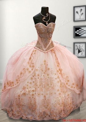 Hot Sale Organza Pink Sweet 16 Dress with Beading and Appliques