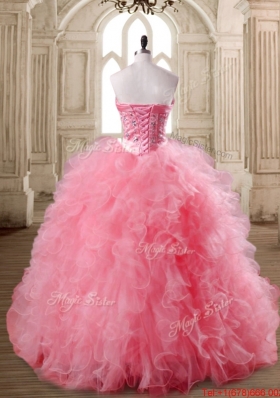 Latest Visible Boning Watermelon Red Sweet 16 Dress with Ruffles