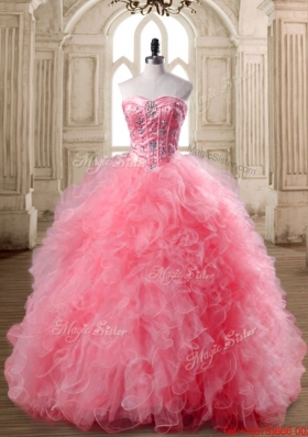 Latest Visible Boning Watermelon Red Sweet 16 Dress with Ruffles
