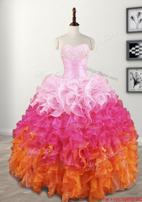 Lovely Beaded and Ruffled Multi Color Quinceanera Dress in Organza