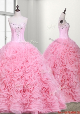 Lovely Court Train Rolling Flowers Sweet 16 Dress with Beading