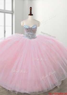 Luxurious Big Puffy Beaded Quinceanera Dress with Baby Pink