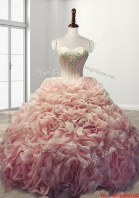 Modern Beaded and Ruffled Pink Quinceanera Dress in Organza