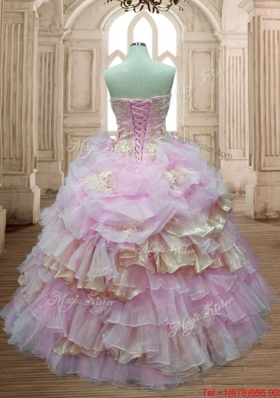 Pretty Beaded and Ruffled Layers Sweet 15 Dress in Lilac and Champagne