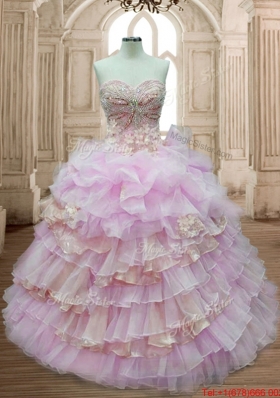 Pretty Beaded and Ruffled Layers Sweet 15 Dress in Lilac and Champagne
