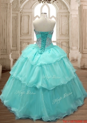 Spring Best Selling Beaded and Ruffled Layers Aqua Blue Quinceanera Gown