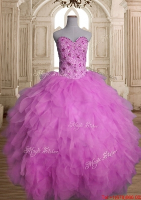 2016 Elegant Tulle Lilac Quinceanera Dress with Beading and Ruffles