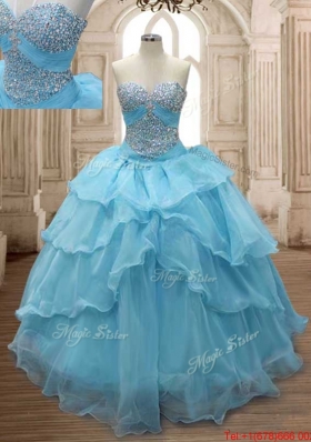 Best Beaded and Ruffled Layers Organza Sweet 16 Dress in Baby Blue