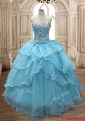 Best Beaded and Ruffled Layers Organza Sweet 16 Dress in Baby Blue