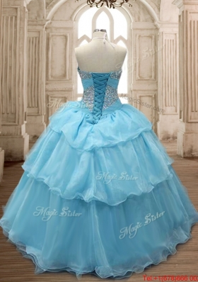 Best Beaded and Ruffled Layers Organza Sweet 16 Dress in Baby Blue