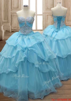 Best Beaded and Ruffled Layers Organza Sweet 16 Dress in Baby Blue