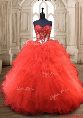 Best Selling Puffy Skirt Sweet 15 Gown with Appliques and Ruffles