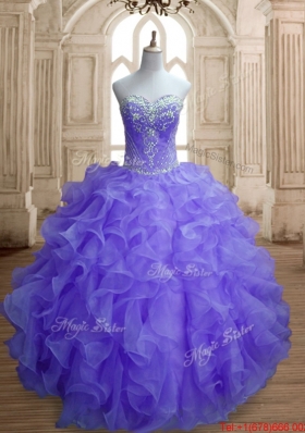 Classical Organza Beaded and Ruffled Lavender Quinceanera Gown for Spring
