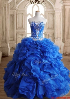 Exclusive Organza Beaded and Ruffled  Sweet 15 Dress in Royal Blue