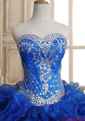 Exclusive Organza Beaded and Ruffled  Sweet 15 Dress in Royal Blue